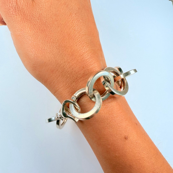 Modernist Large Dyadema 20mm Integrated Links Sterling Silver 925 Bracelet Italy - Picture 10 of 11